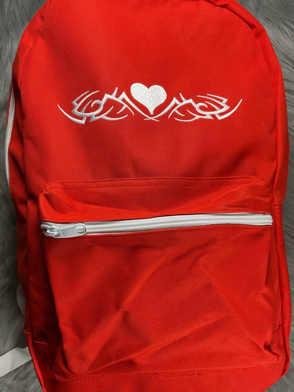 Red Heart Accent Backpack with White Embroidery